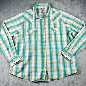 Wrangler WRancher Long Sleeve Button Shirt Plaid Pearl Snap Womens 3XL